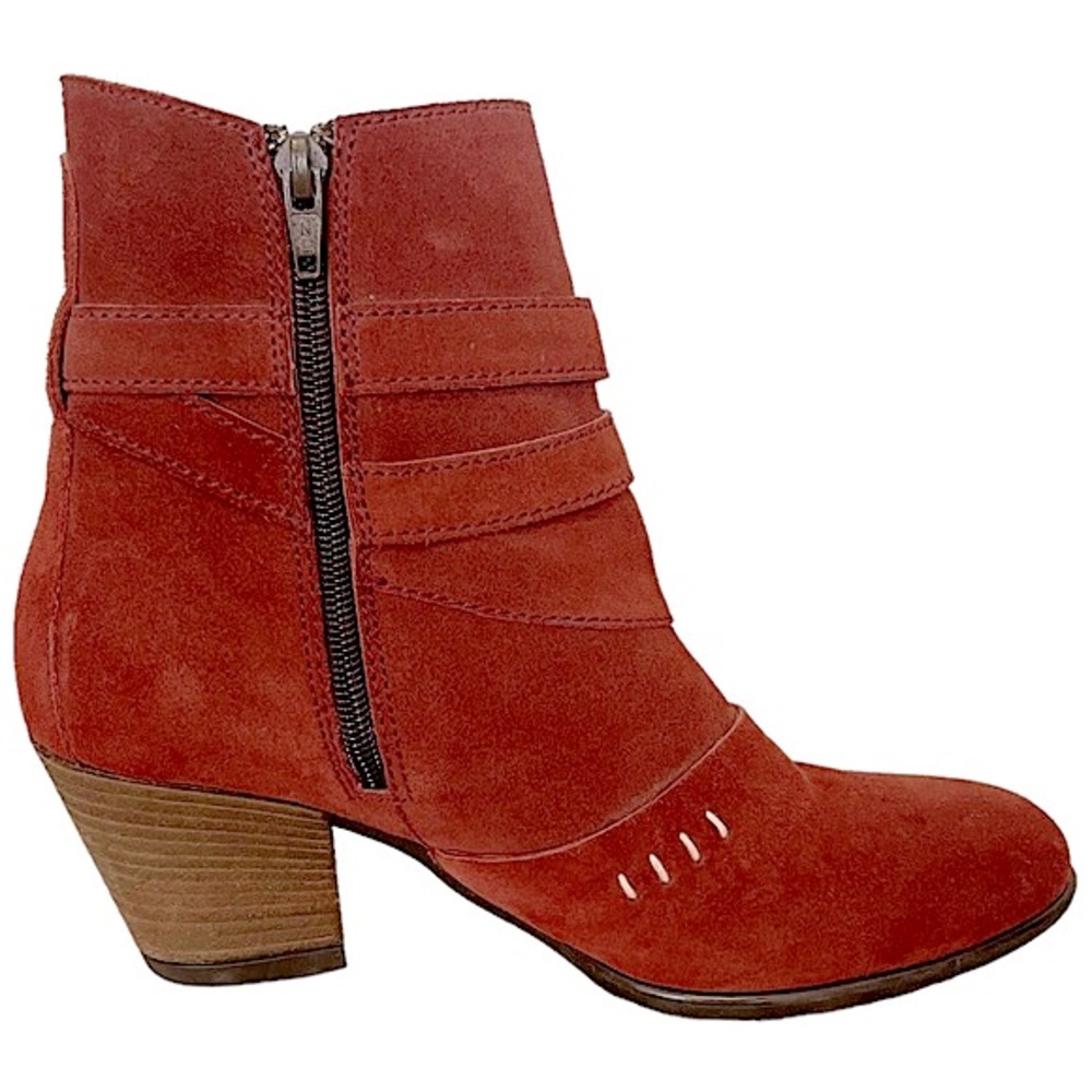 Sundance Brick Red Suede Stitch Block Heel Ankle Bootie View 5